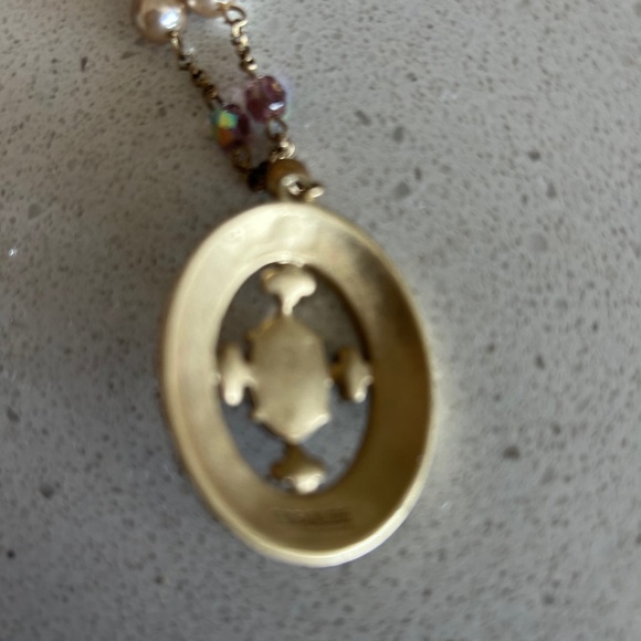 Carolee vintage  Gold chain with pearls and crystal pendant and Earring Set - Picture 3 of 5